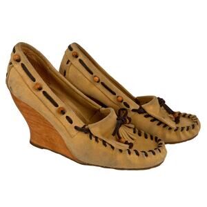 Sam Edelman Angelina Suede Wood Wedge Moccasins Size 8.5